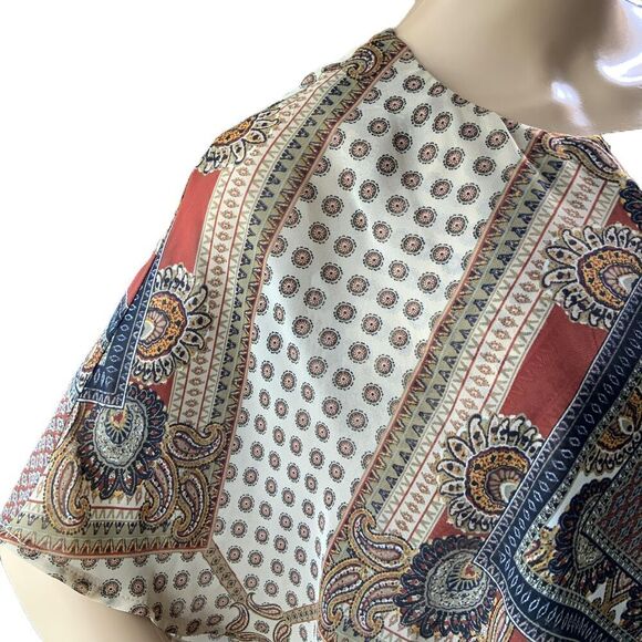 Roz & Ali Brown Patterned Keyhole Neckline Poncho Blouse Size Petite Medium - Picture 4 of 14